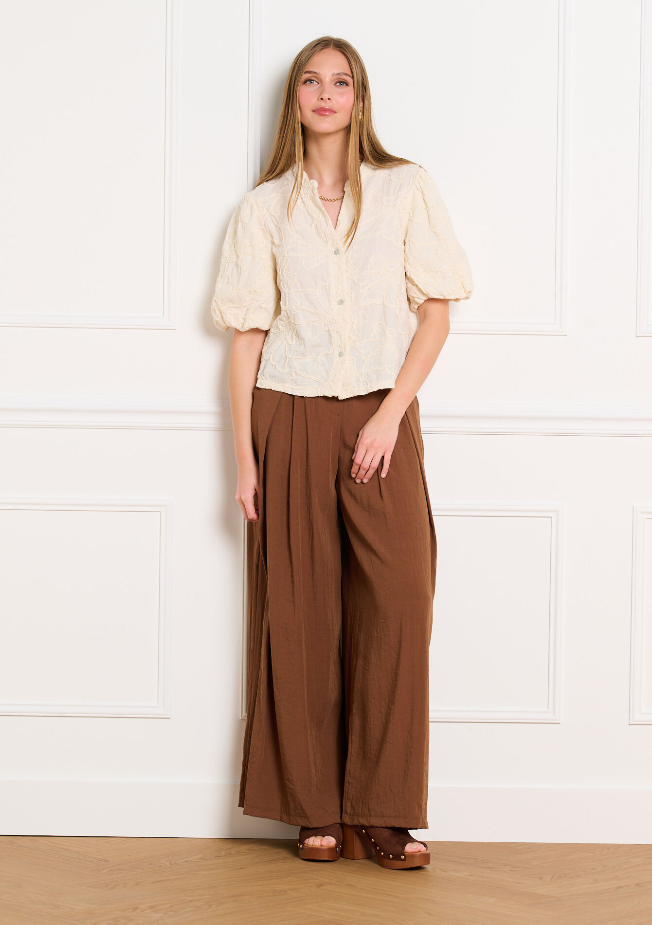 Blouse met structuur en volume mouwen - VANILLA WHITE - 05703070_1013