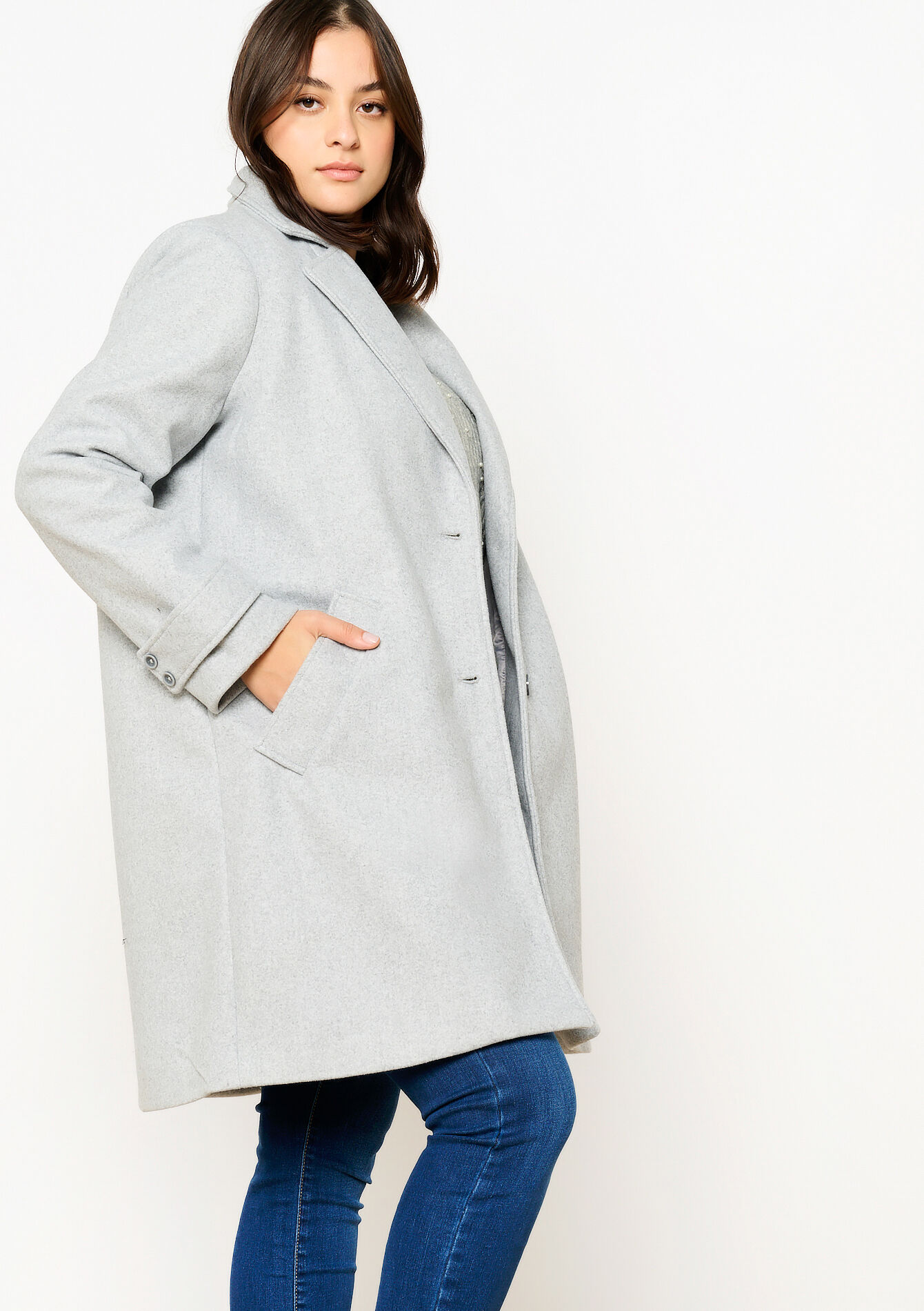 Middellange jas, Middellange jas - GREY MED MEL - 23000676_3507