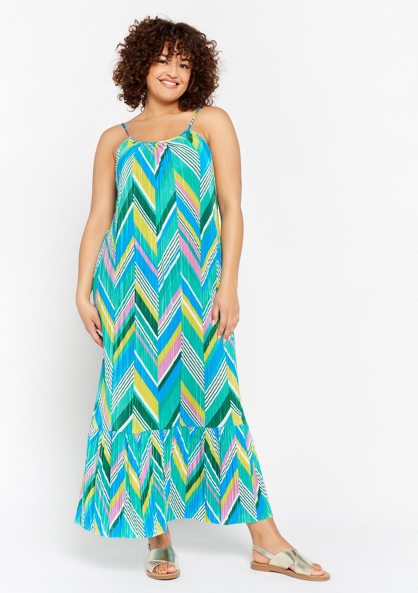 Pleated dress with zigzag pattern, Pleated dress with zigzag pattern - AQUA BLUE - 08601998_3302