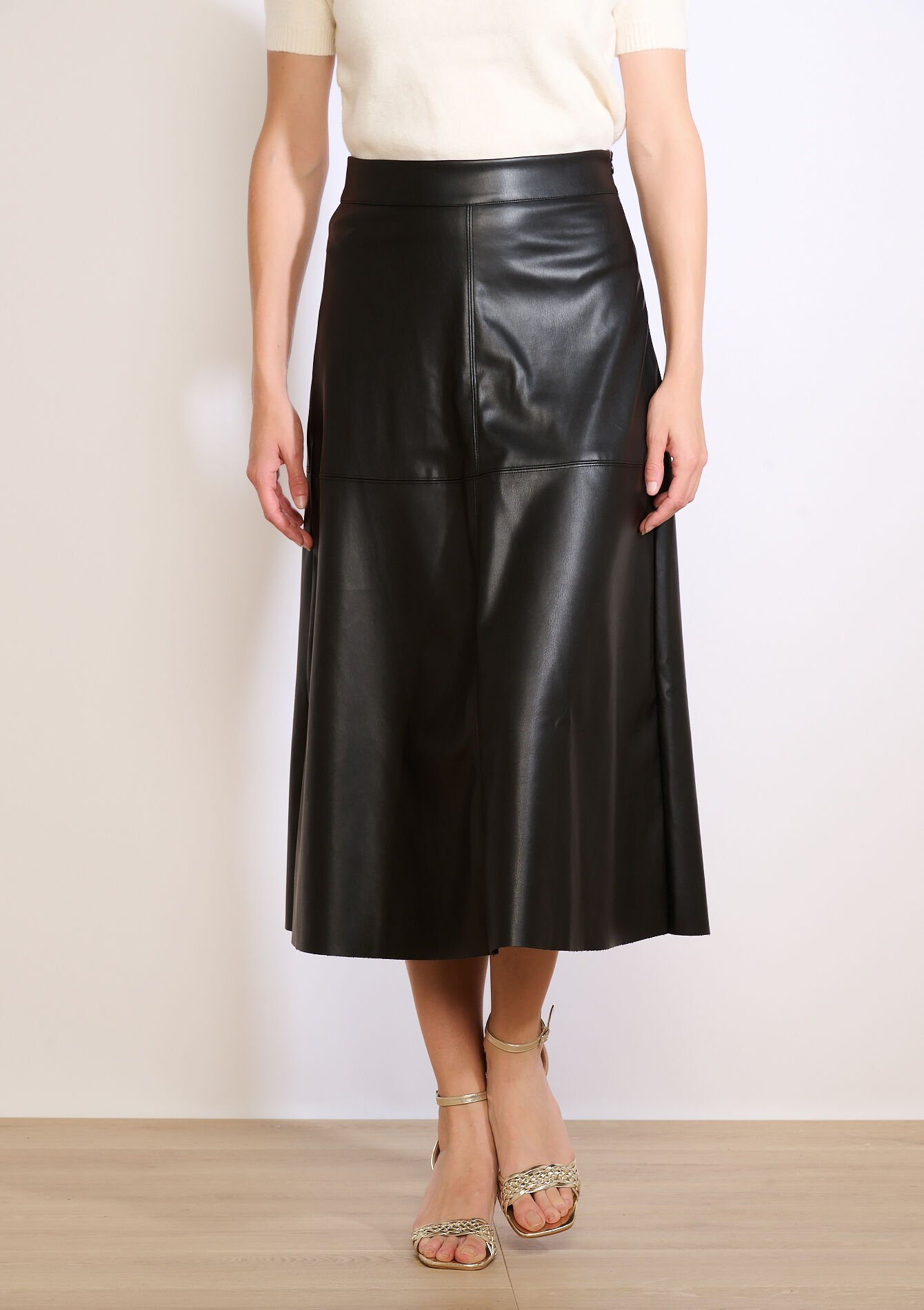 Jupe midi effet cuir - BLACK - 07101404_1119