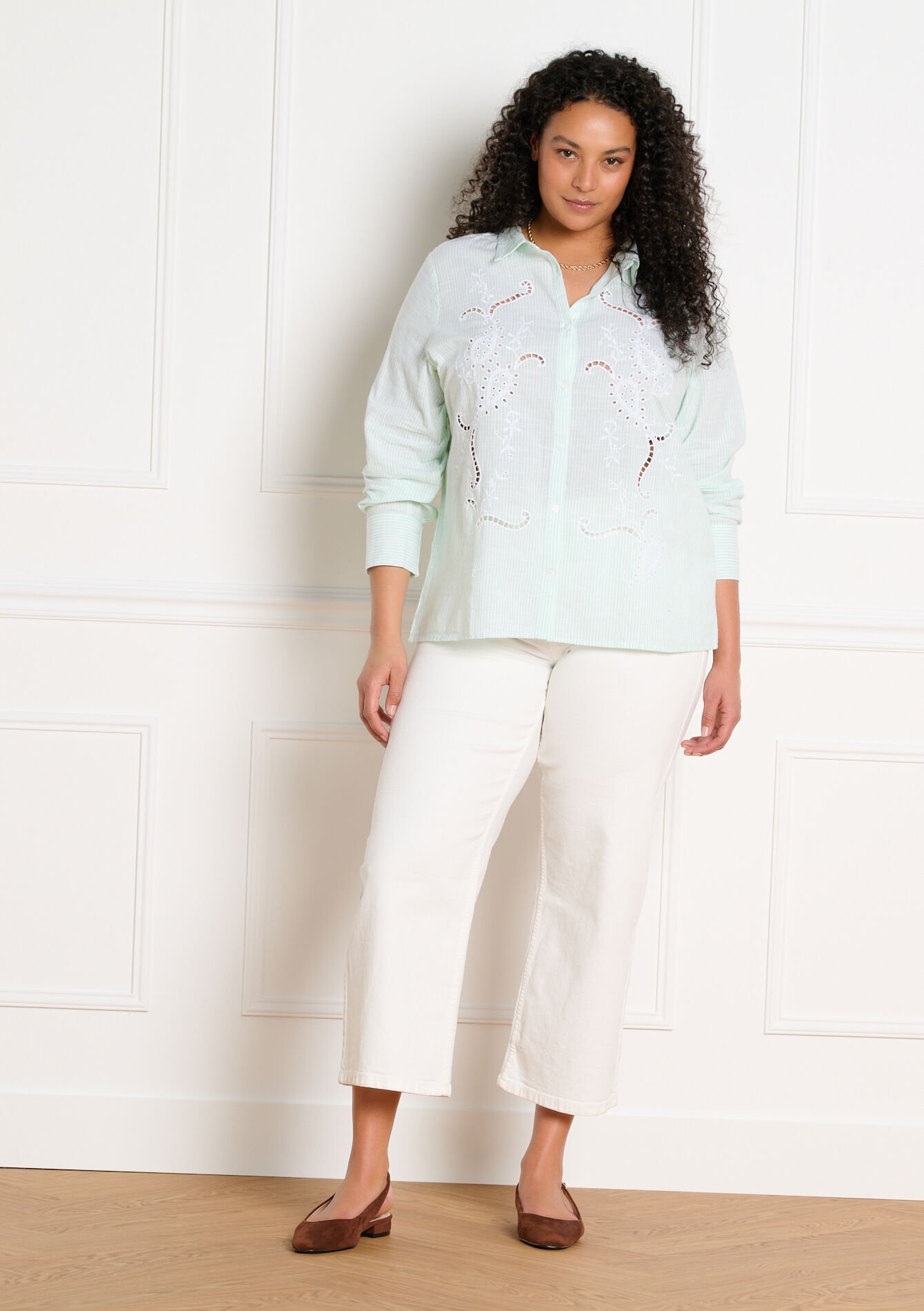 Gestreept hemd met borduurwerk - LIGHT GREEN PASTEL - 05702951_1822