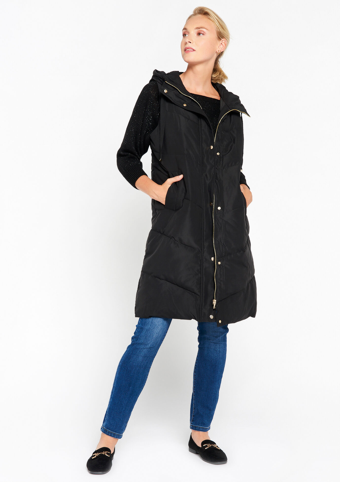 Lange gewatteerde bodywarmer - BLACK - 23000602_1119