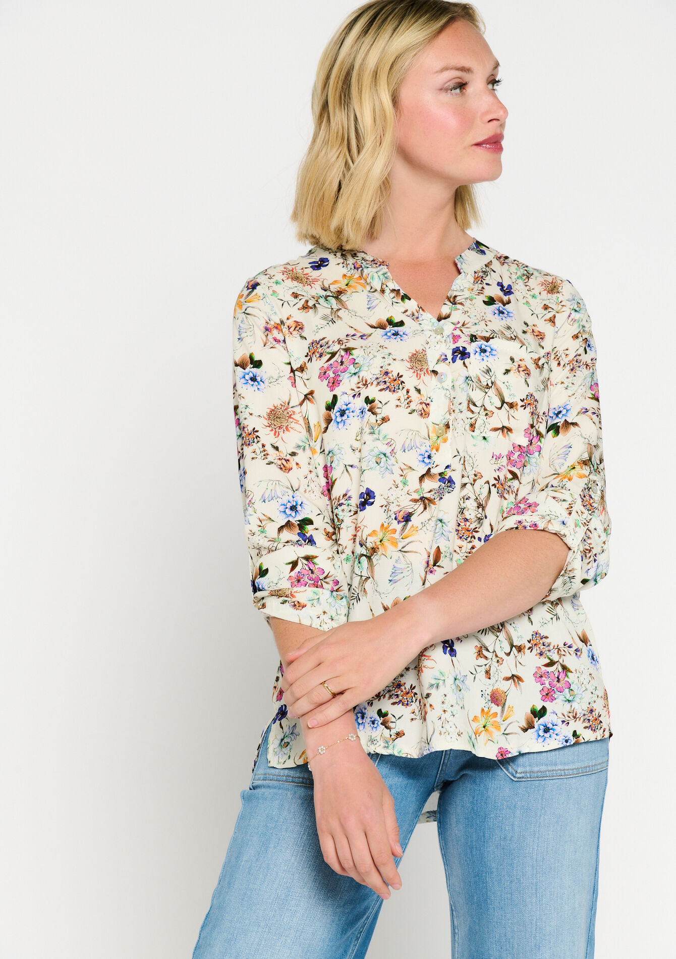 Blouse met bloemenprint - OPTICAL WHITE - 05702195_1019