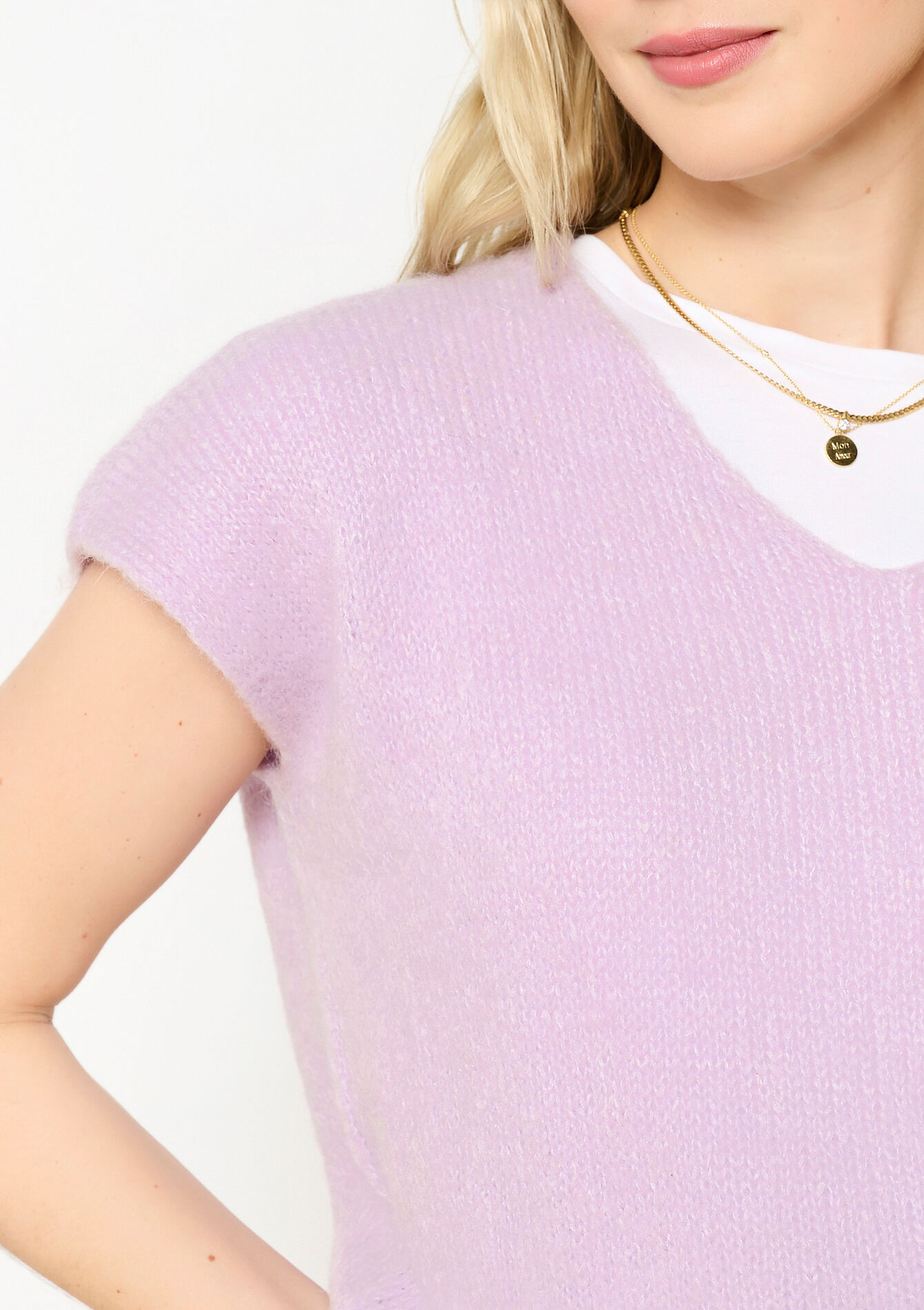 Mohair sweater with short sleeves, Mohair sweater with short sleeves - LILAC BRIGHT - 04006894_2578