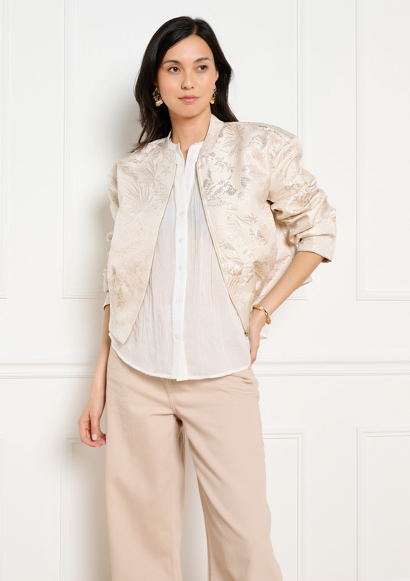 Jacquard zip jacket - VANILLA WHITE - 09101190_1013