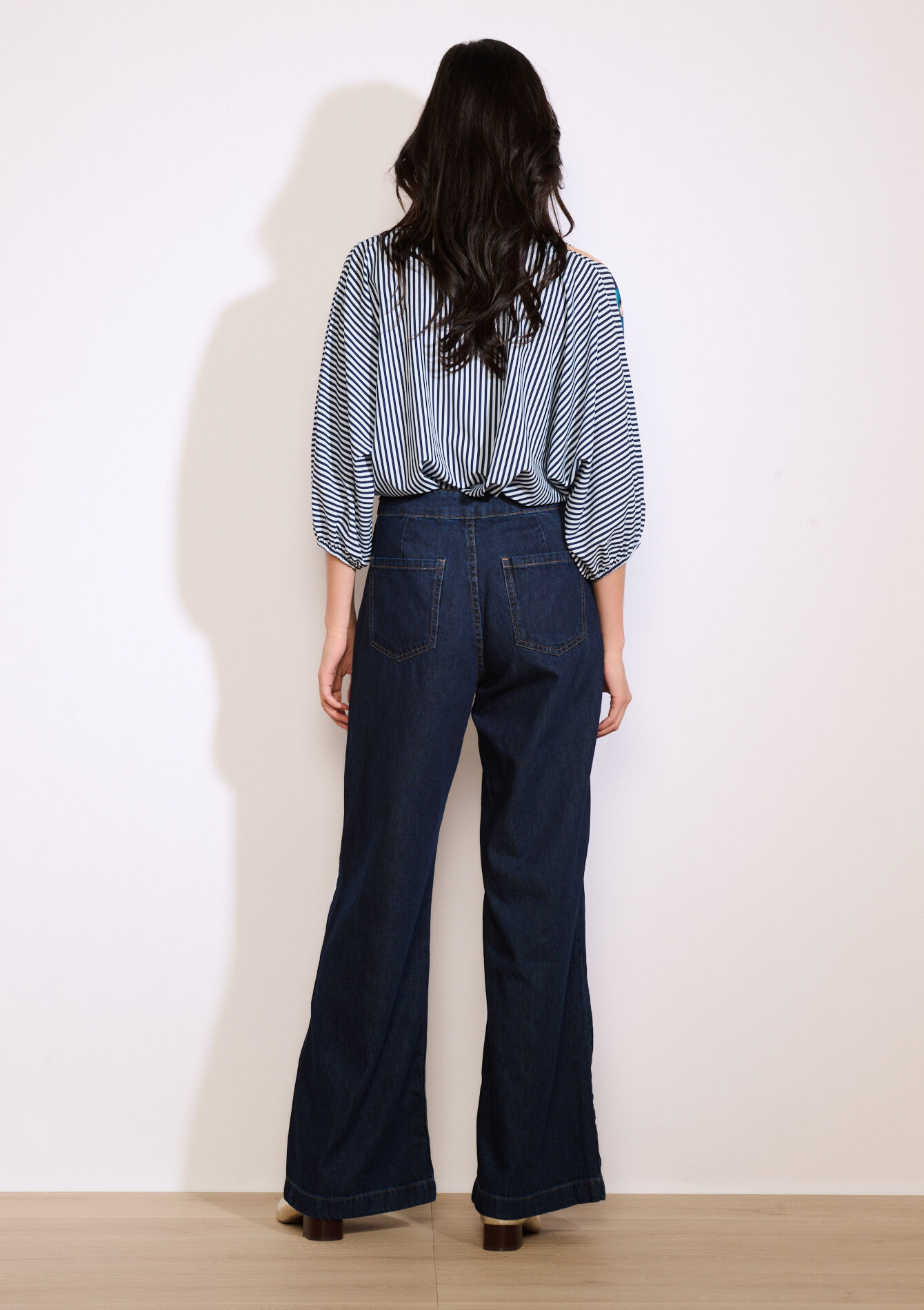 Wijde jeans met hoge taille, Wijde jeans met hoge taille - DARK BLUE - 22000626_0501