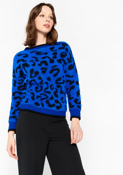 Eyelash pullover with leopard print - ELECTRIC BLUE - 04006138_1619