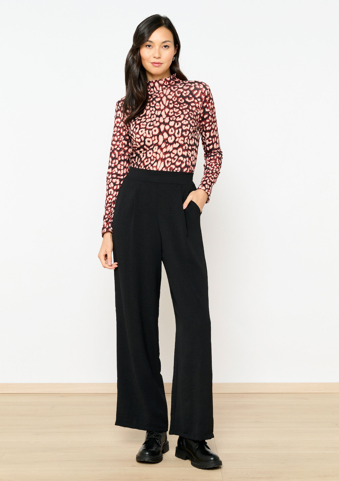 Leopard print turtleneck T-shirt, Leopard print turtleneck T-shirt - BLACK - 02400281_1119