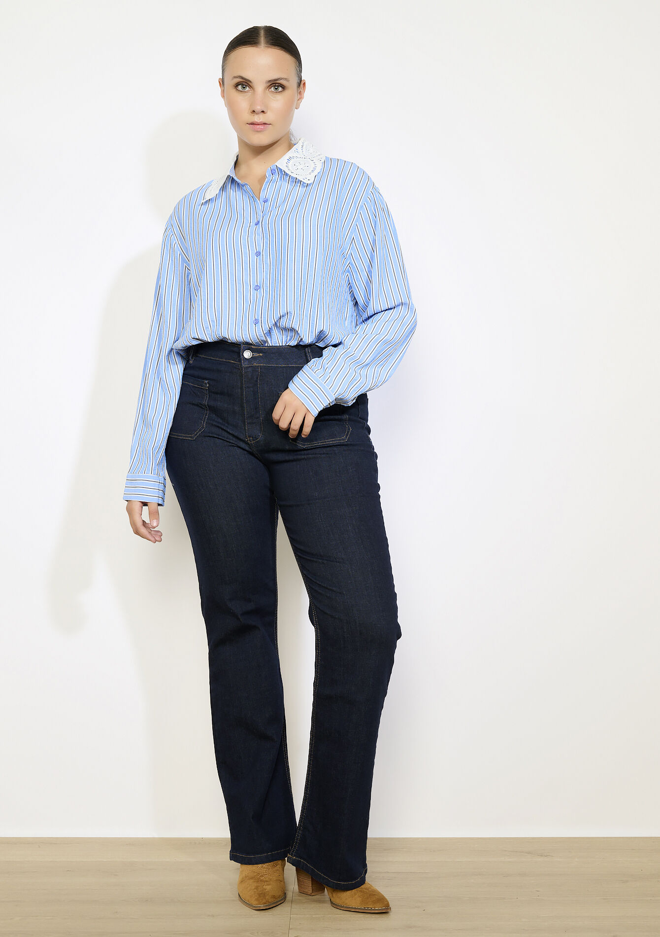 Gestreept hemd met macramékraag - BLUE PASTEL - 05702872_3003