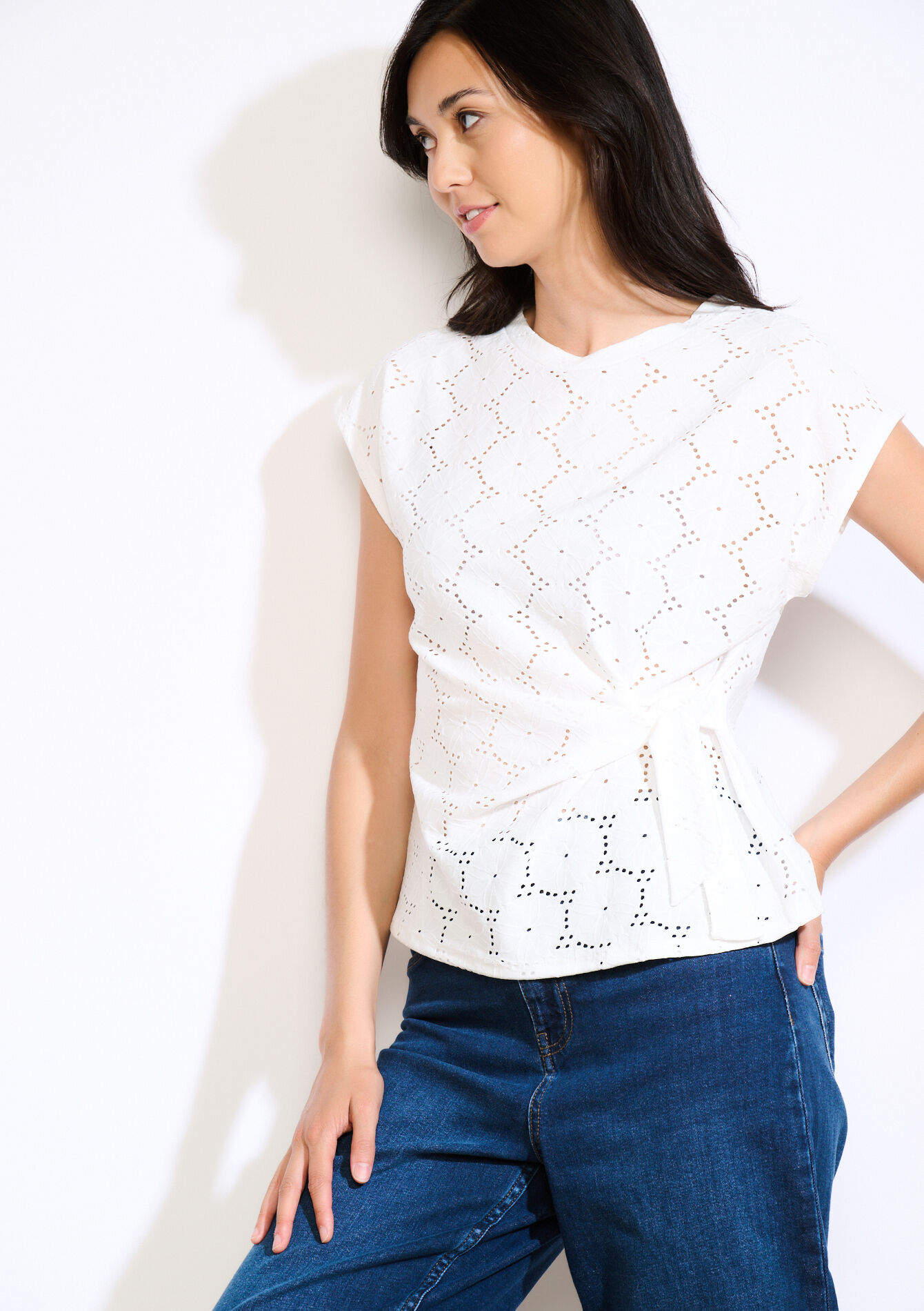 Geborduurde knooptop, Geborduurde knooptop - OFFWHITE - 02301893_1001