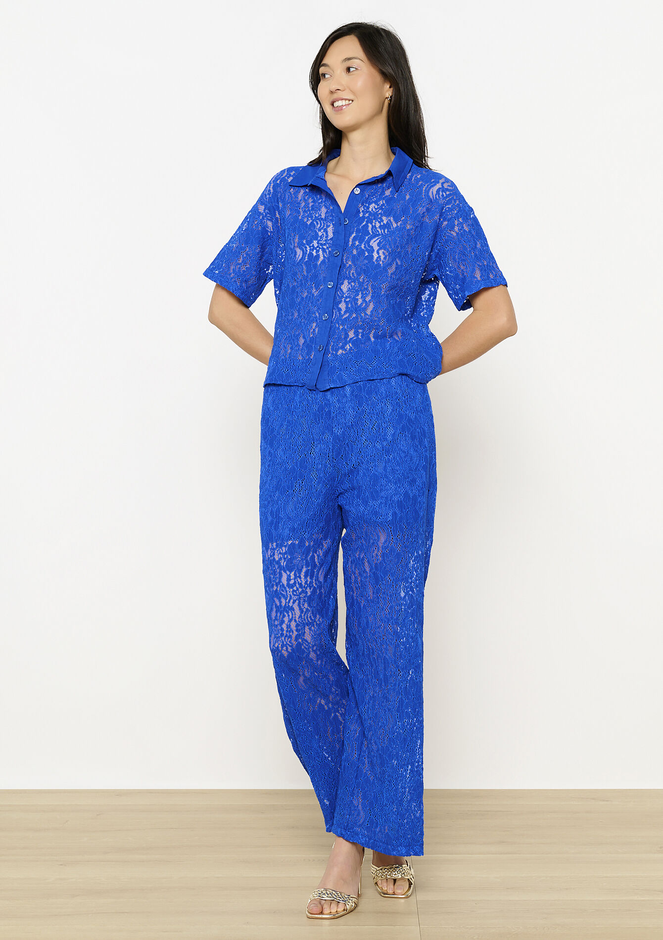 Wijde kanten broek - ELECTRIC BLUE - 06601020_1619