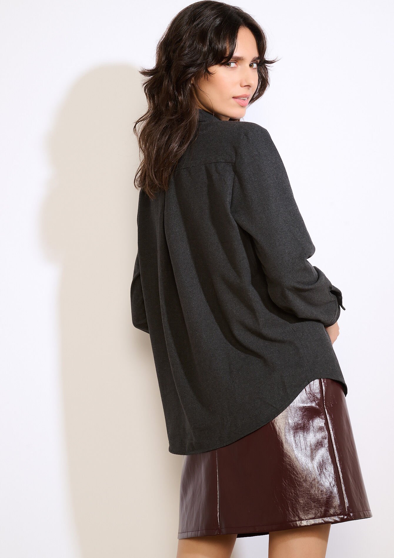 Chemise en flanelle brodée, Chemise en flanelle brodée - DK GREY MEL - 05702988_1083