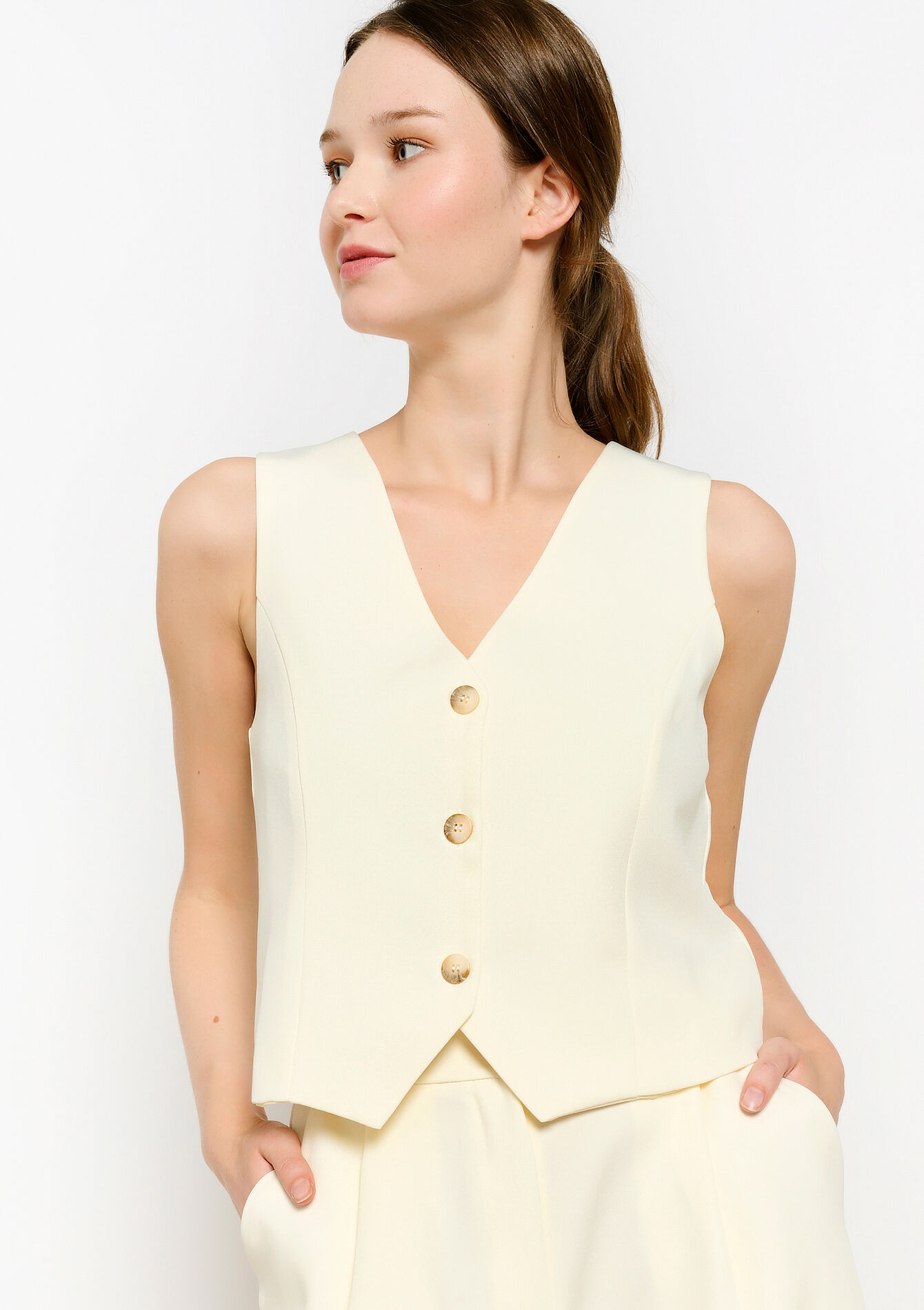 Waistcoat with buttons, Waistcoat with buttons - VANILLA WHITE - 09001422_1013