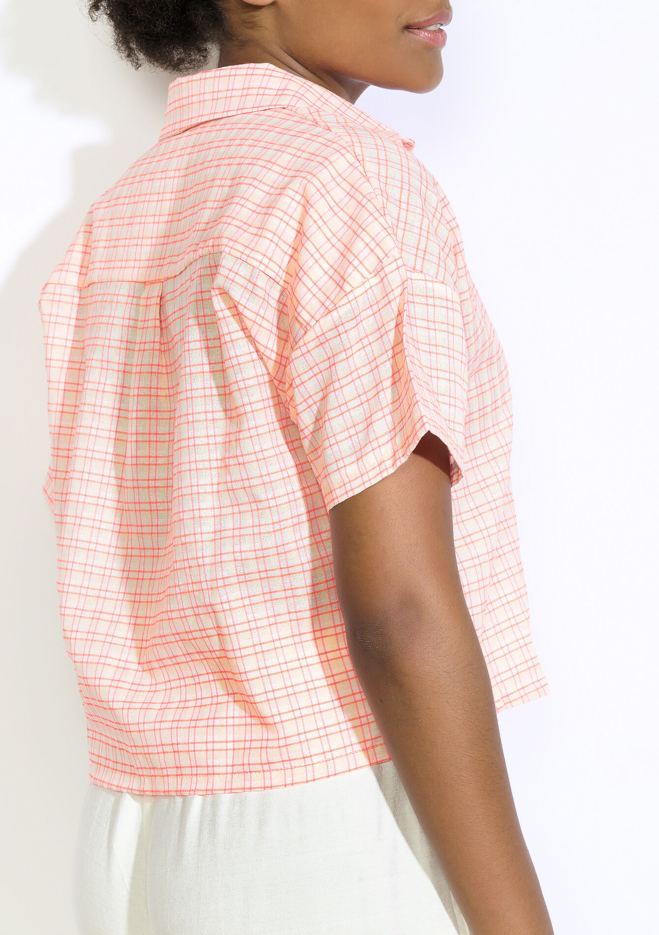 Korte geruite blouse, Korte geruite blouse - ORANGE BRIGHT - 05702923_1255