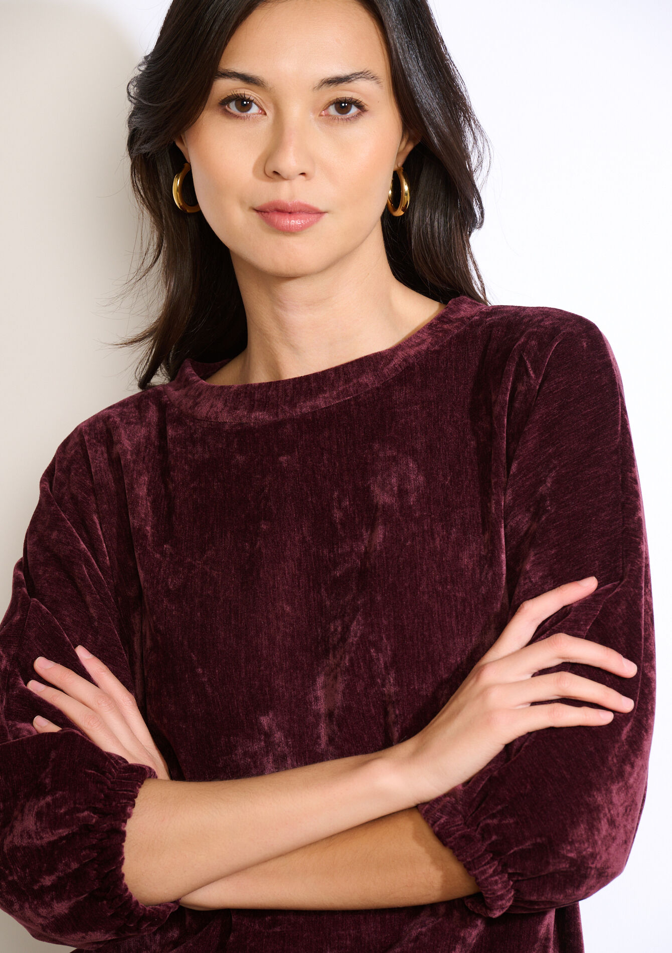 Comfy velvet sweatshirt, Comfy velvet sweatshirt - AUBERGINE - 03001835