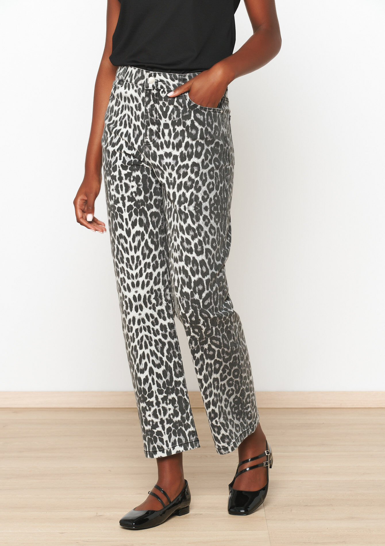 Wide trousers with leopard print, Wide trousers with leopard print - DARK GREY - 06004530_0513