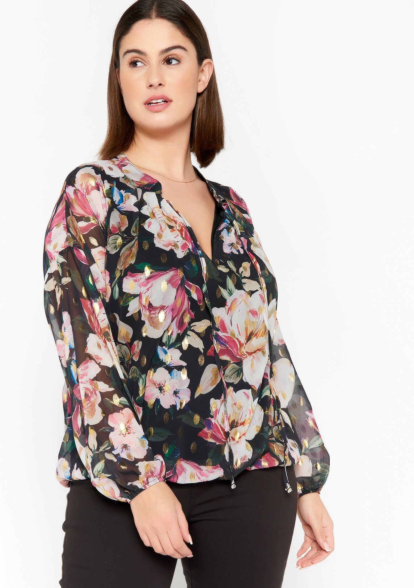 Blouse with abstract print, Blouse with abstract print - BLACK - 05702136_1119