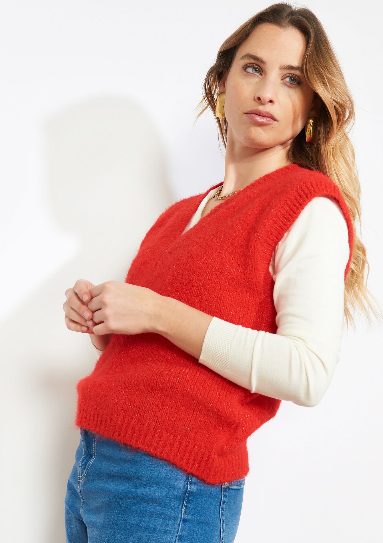 Mouwloze V-hals trui - RED LOLLIPOP - 04007196_5301