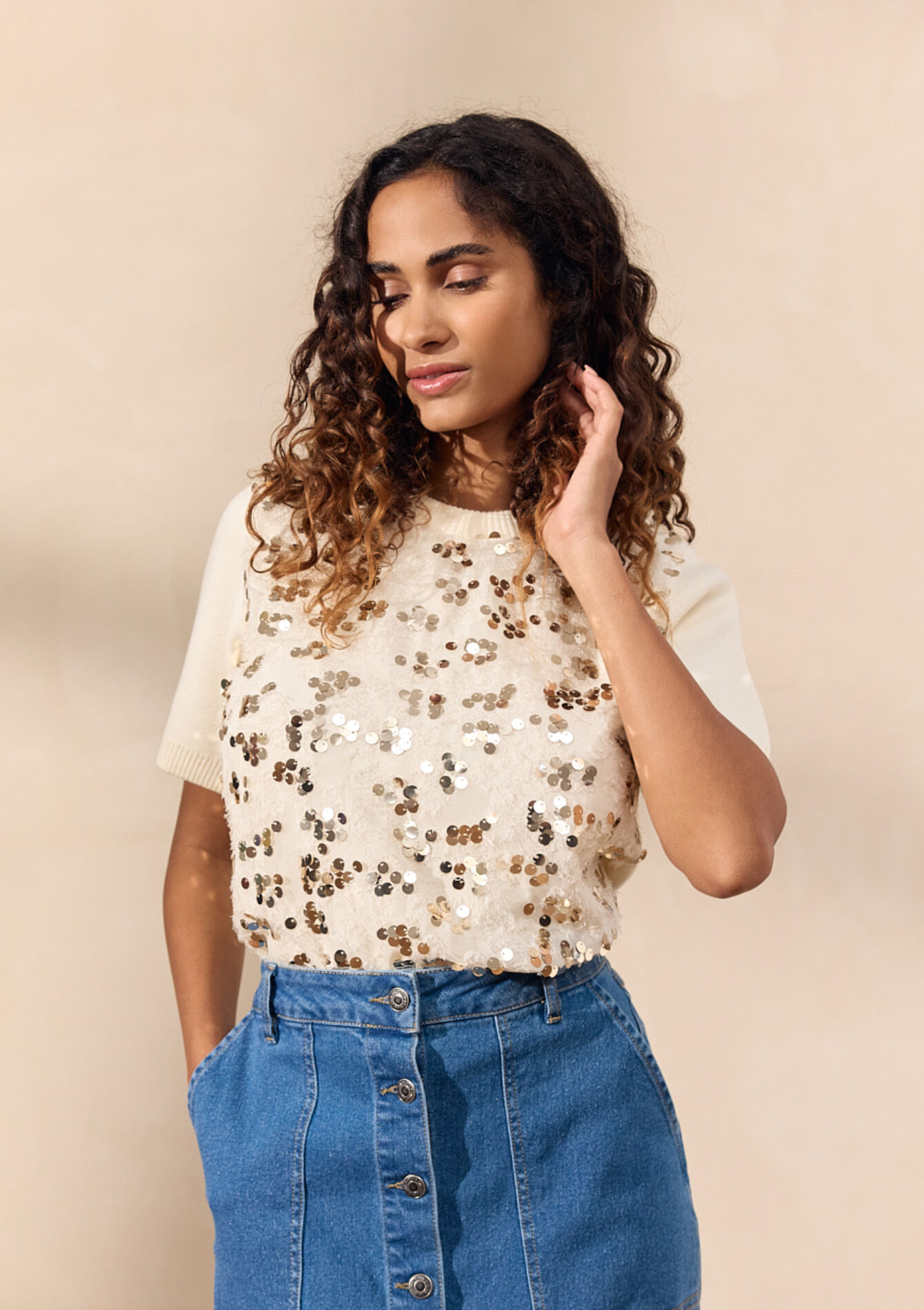 Pull avec sequins, Pull avec sequins - OFFWHITE - 04006840_1001