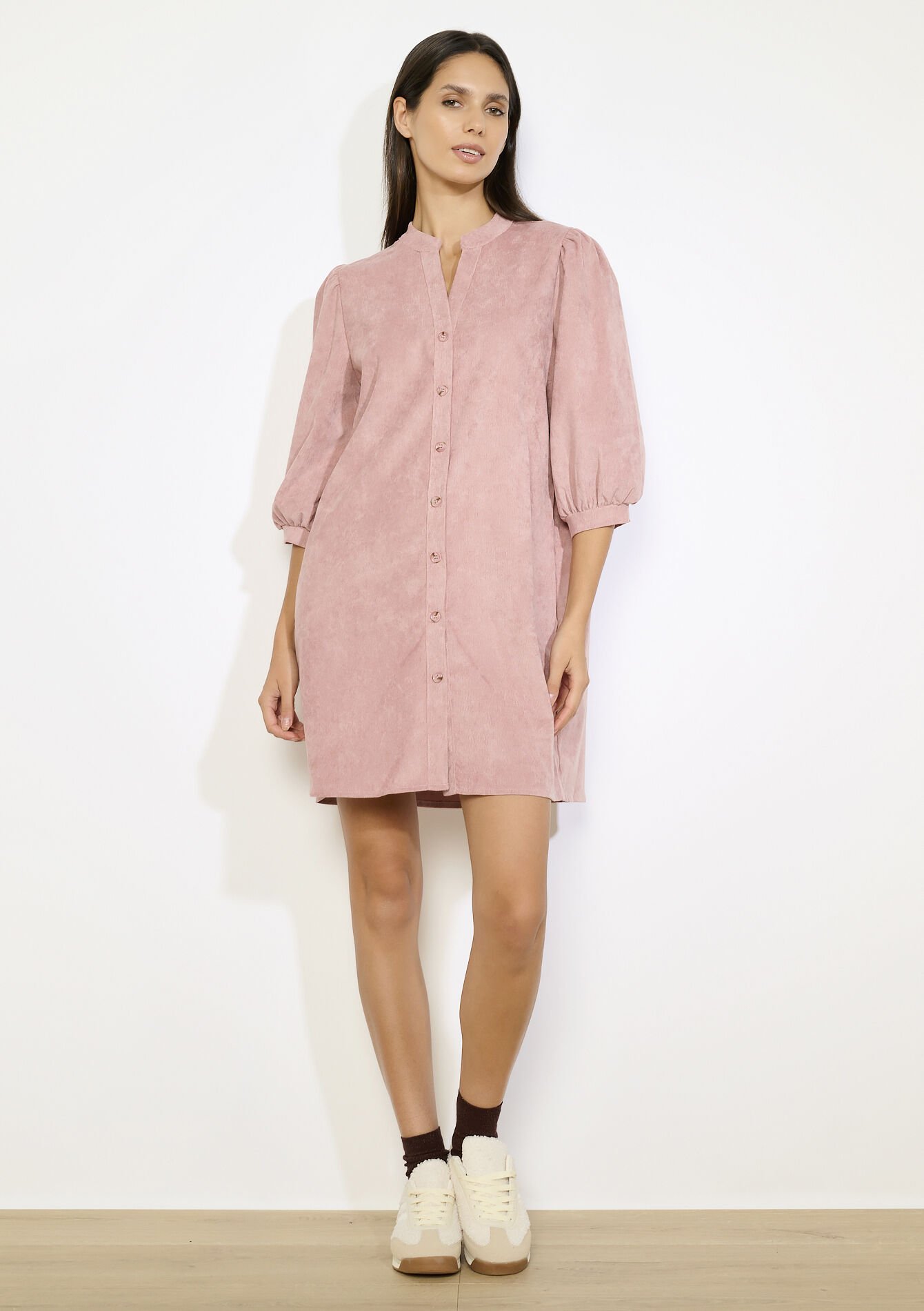 Korte jurk in ribfluweel, Korte jurk in ribfluweel - COSMETIC PINK - 08104308_5733