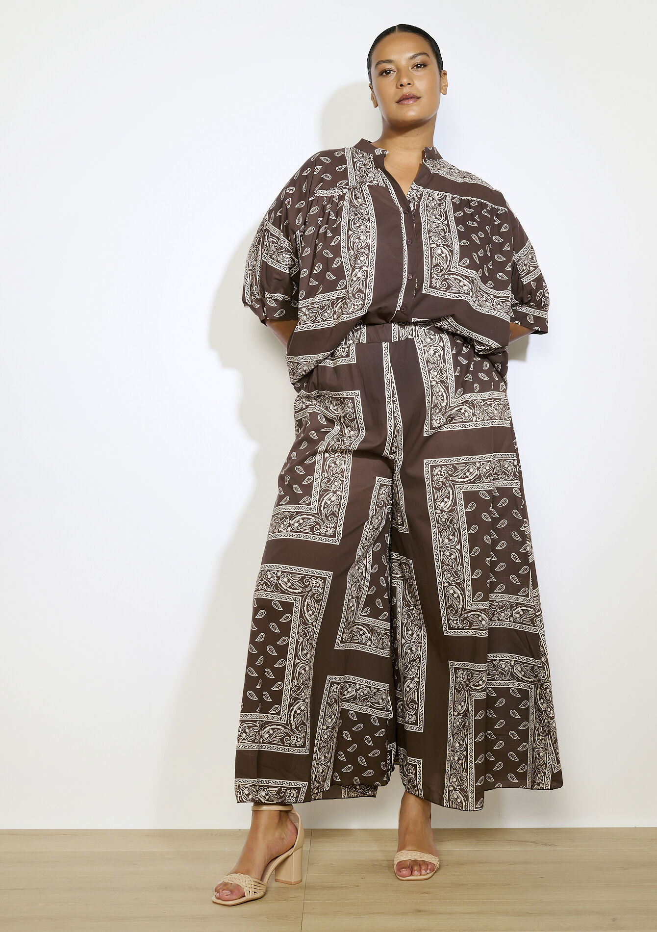 Pantalon bohème imprimé - BROWN DARK CHOCOLATE - 06601036_3720