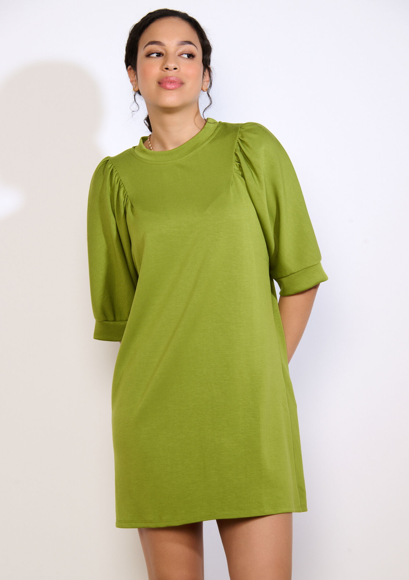 Robe sweat à manches bouffantes, Robe sweat à manches bouffantes - GREEN MOSS - 08104448_4504