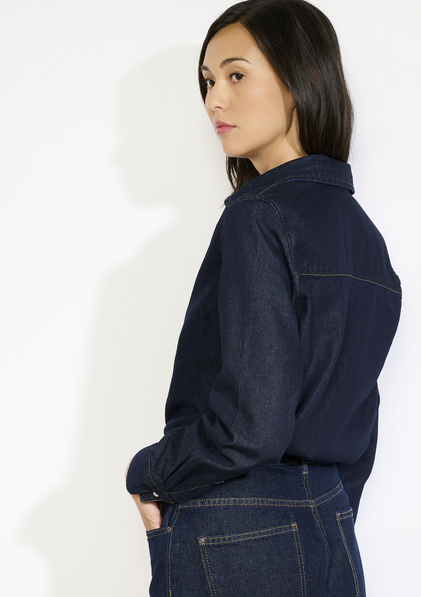 Denim blouse met knopen, Denim blouse met knopen - DARK BLUE - 05702907_0501