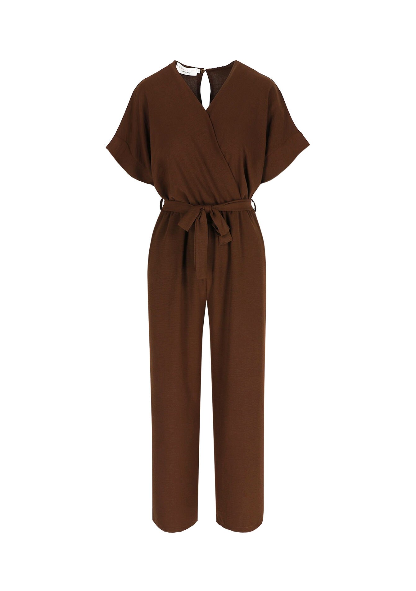 Vloeiende jumpsuit met ceintuur, Vloeiende jumpsuit met ceintuur - BROWN DARK CHOCOLATE - 1127947