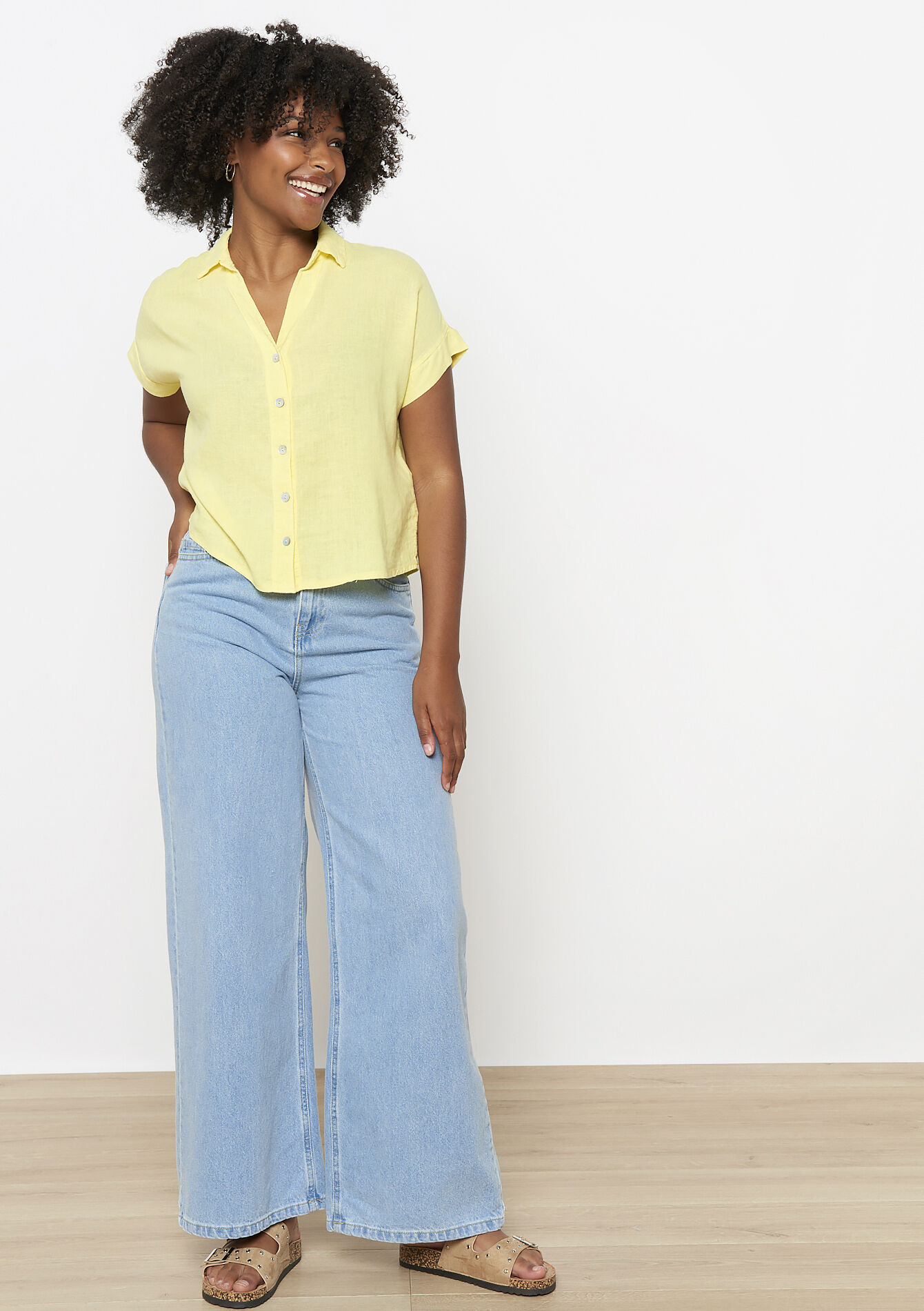 Linnen blouse met knoopsluiting - YELLOW PASTEL - 05702839_5004