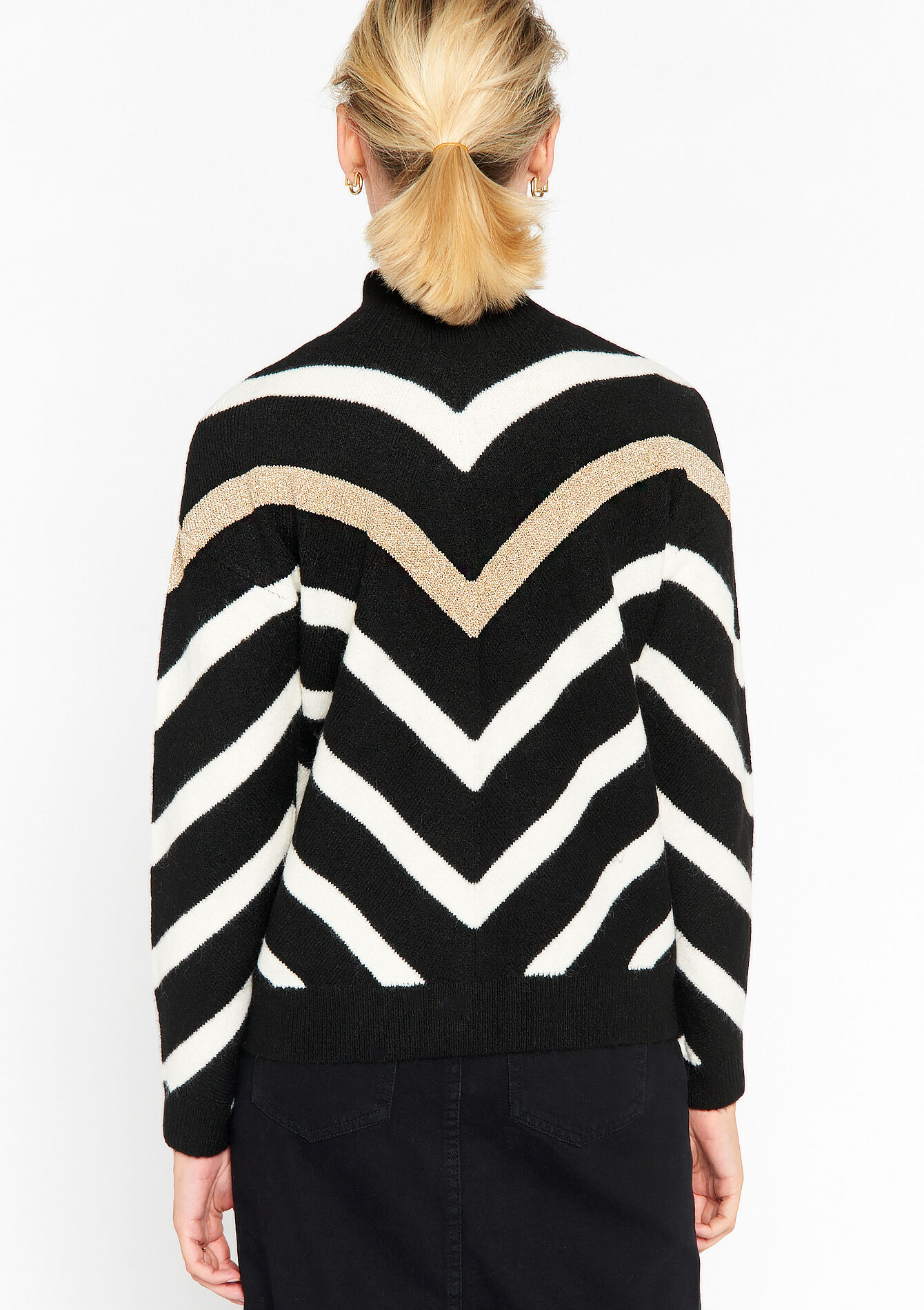 Col roulé avec motif en V - BLACK - 1073639