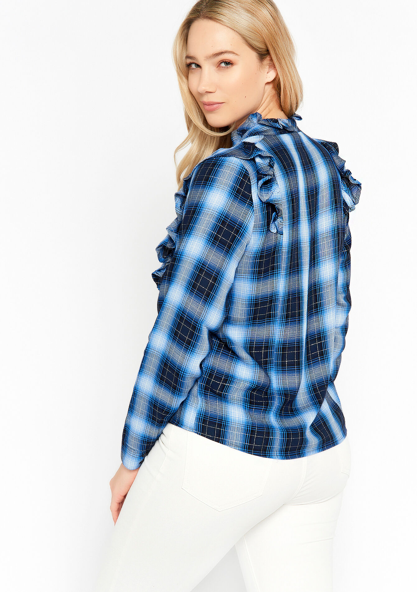 Checkered shirt with ruffles - BRIGHT BLUE - 05702117