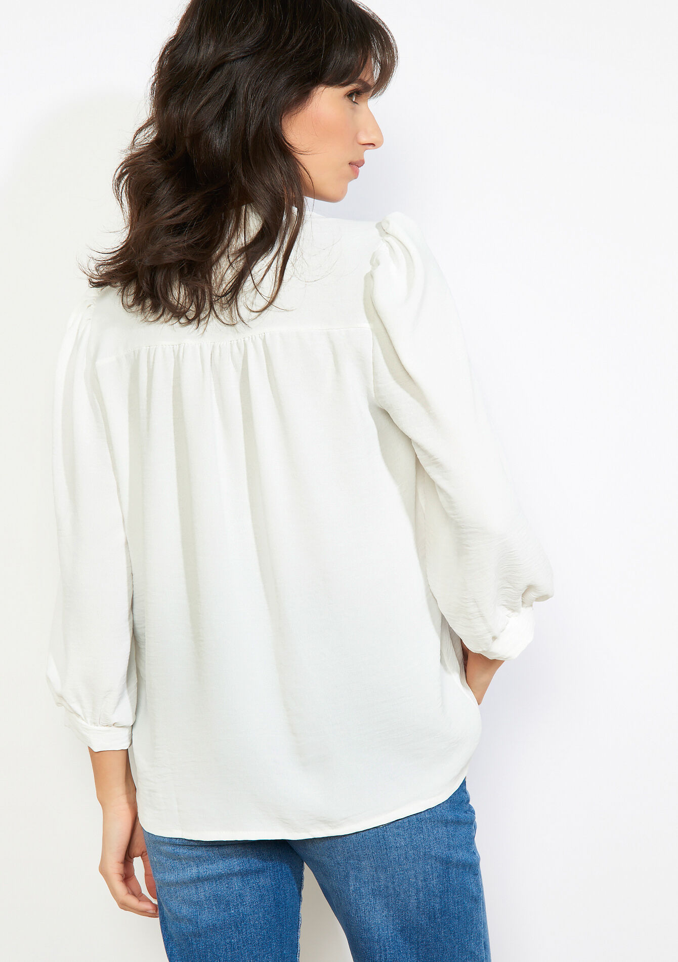 Vloeiende blouse met V-hals, Vloeiende blouse met V-hals - OPTICAL WHITE - 05703042_1019