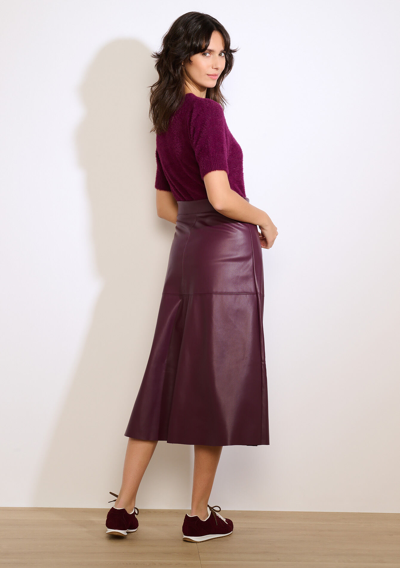 Midi-rok in imitatieleer, Midi-rok in imitatieleer - BORDEAU WINE - 07101404_1467
