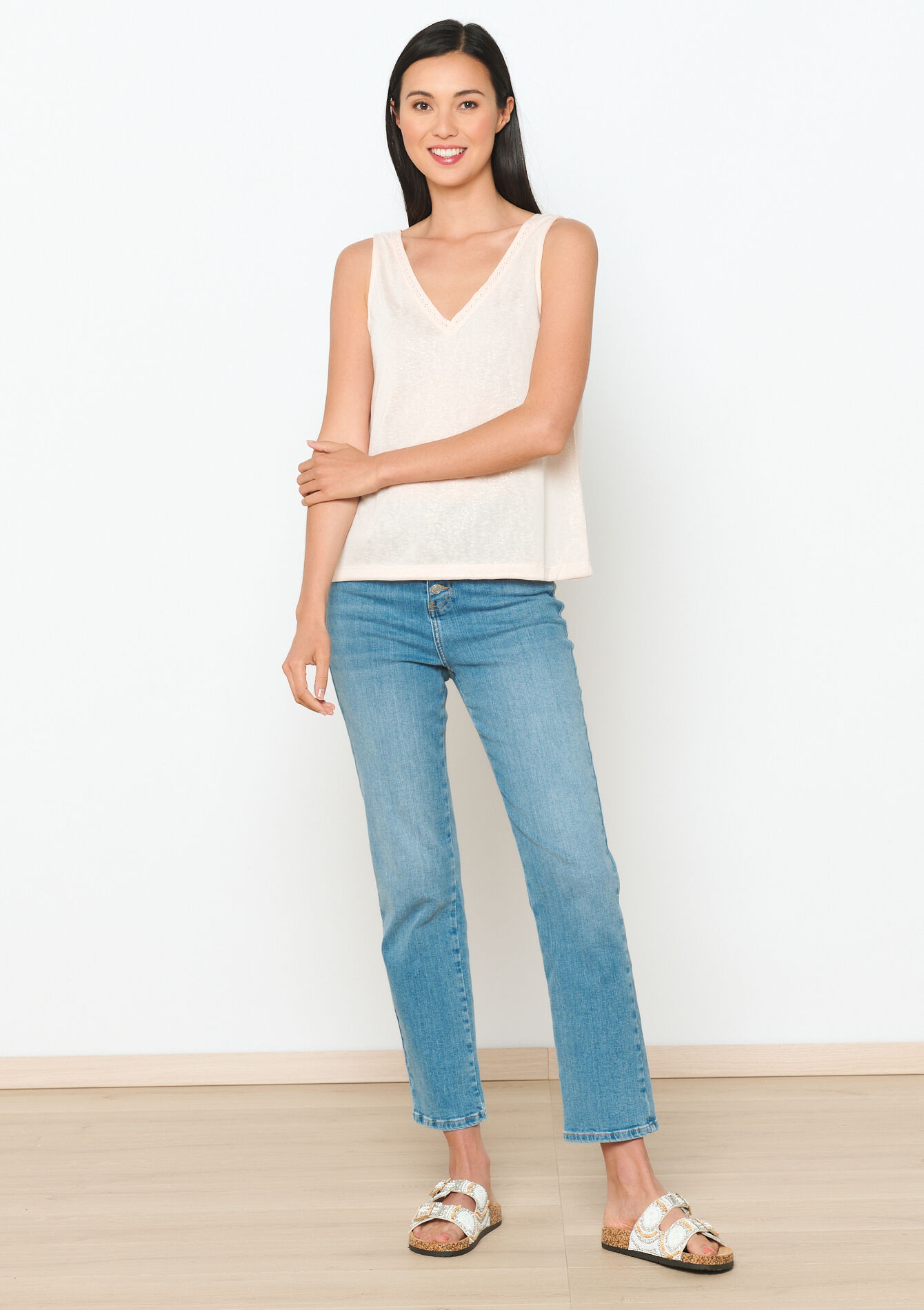 Top met linnen look, Top met linnen look - NUDE PINK - 02200387_1301