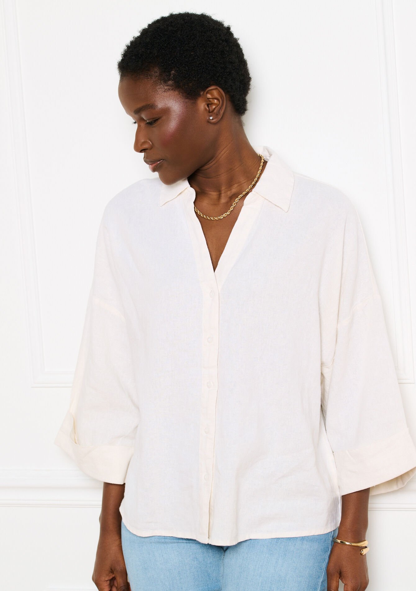 Losvallend shirt met wijde mouwen - OPTICAL WHITE - 05702965_1019