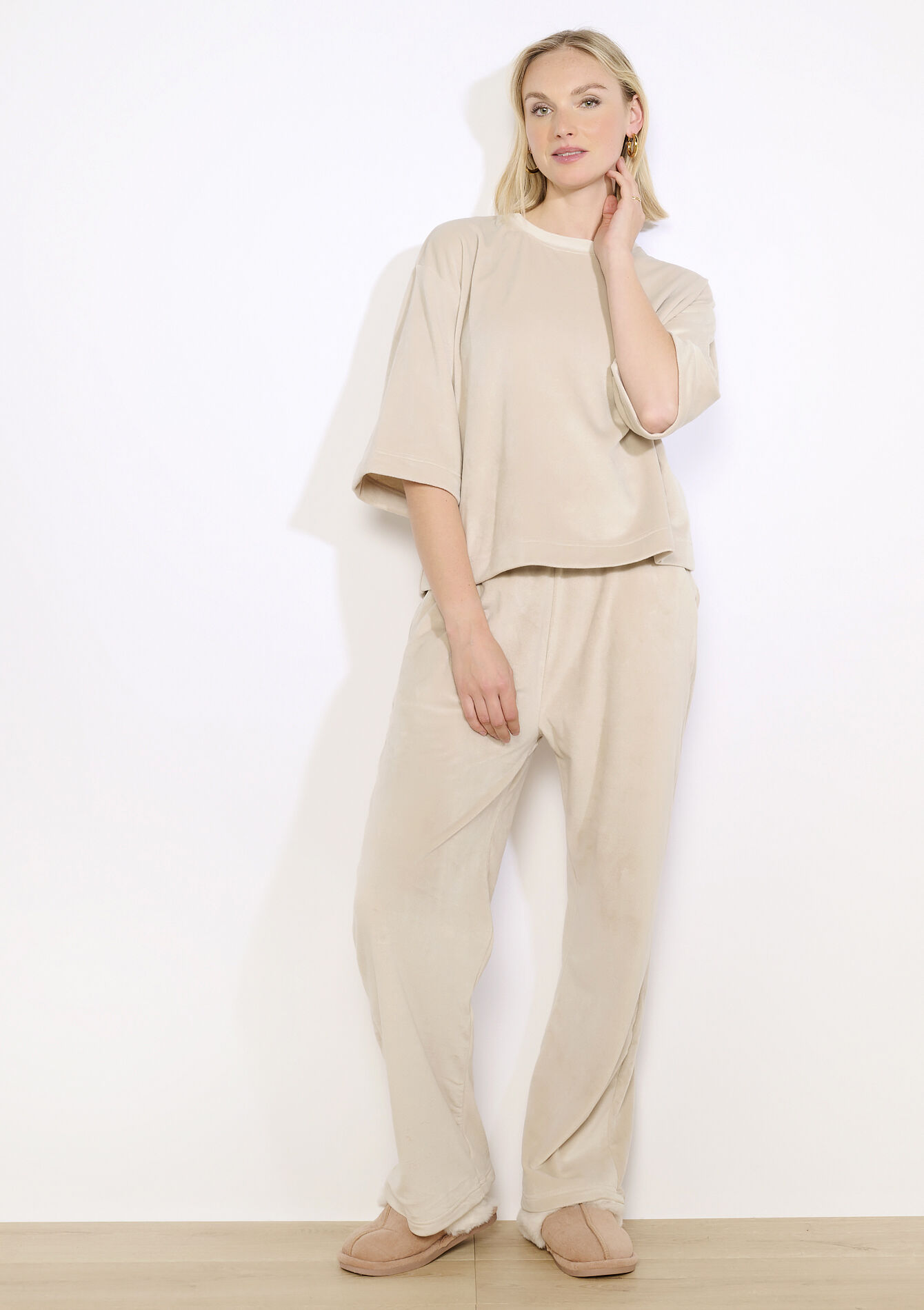 Pantalon large en velours, Pantalon large en velours - BEIGE ASH - 15100387_1904