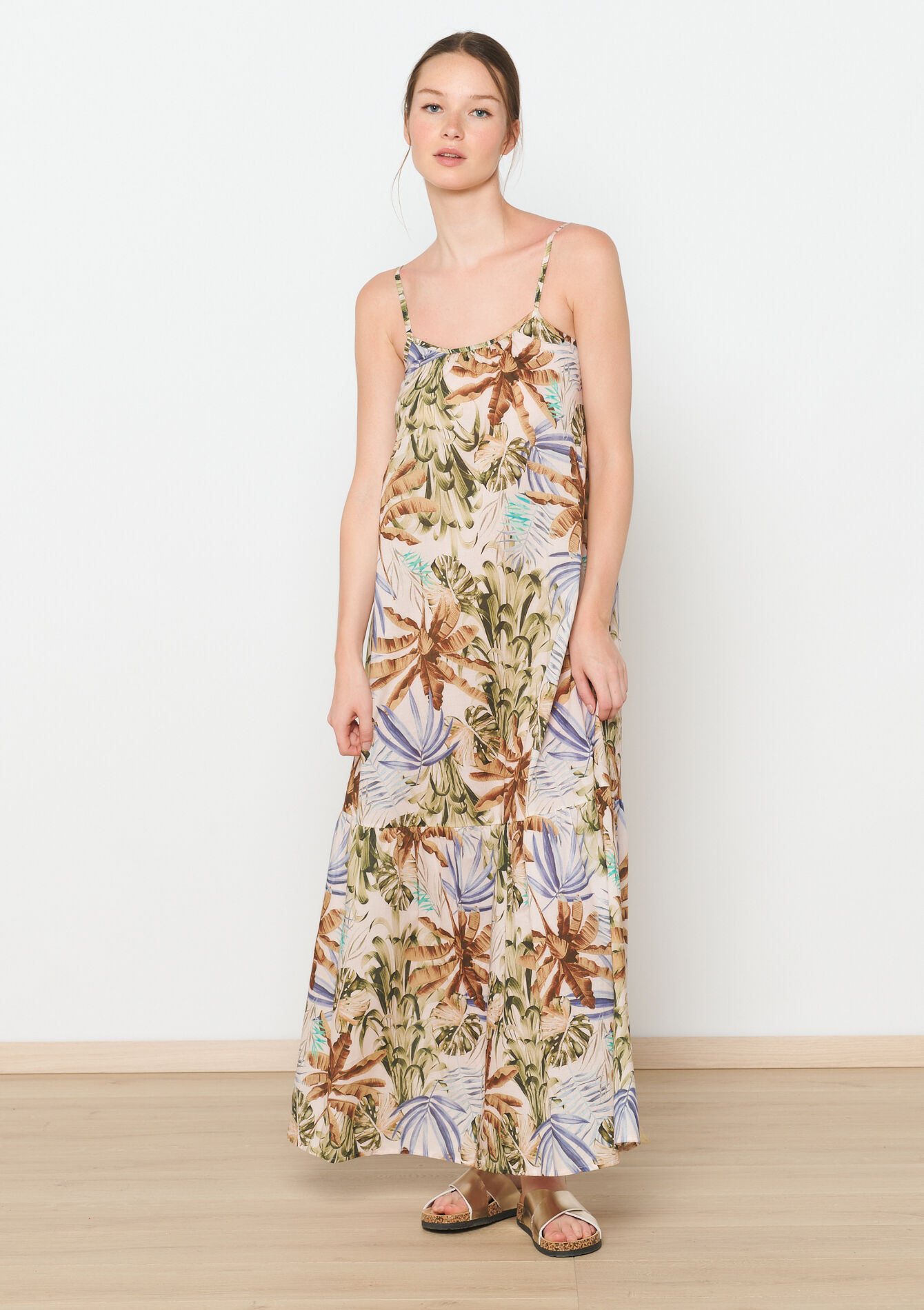 Maxi dress with tropical print, Maxi dress with tropical print - OFFWHITE - 08103782