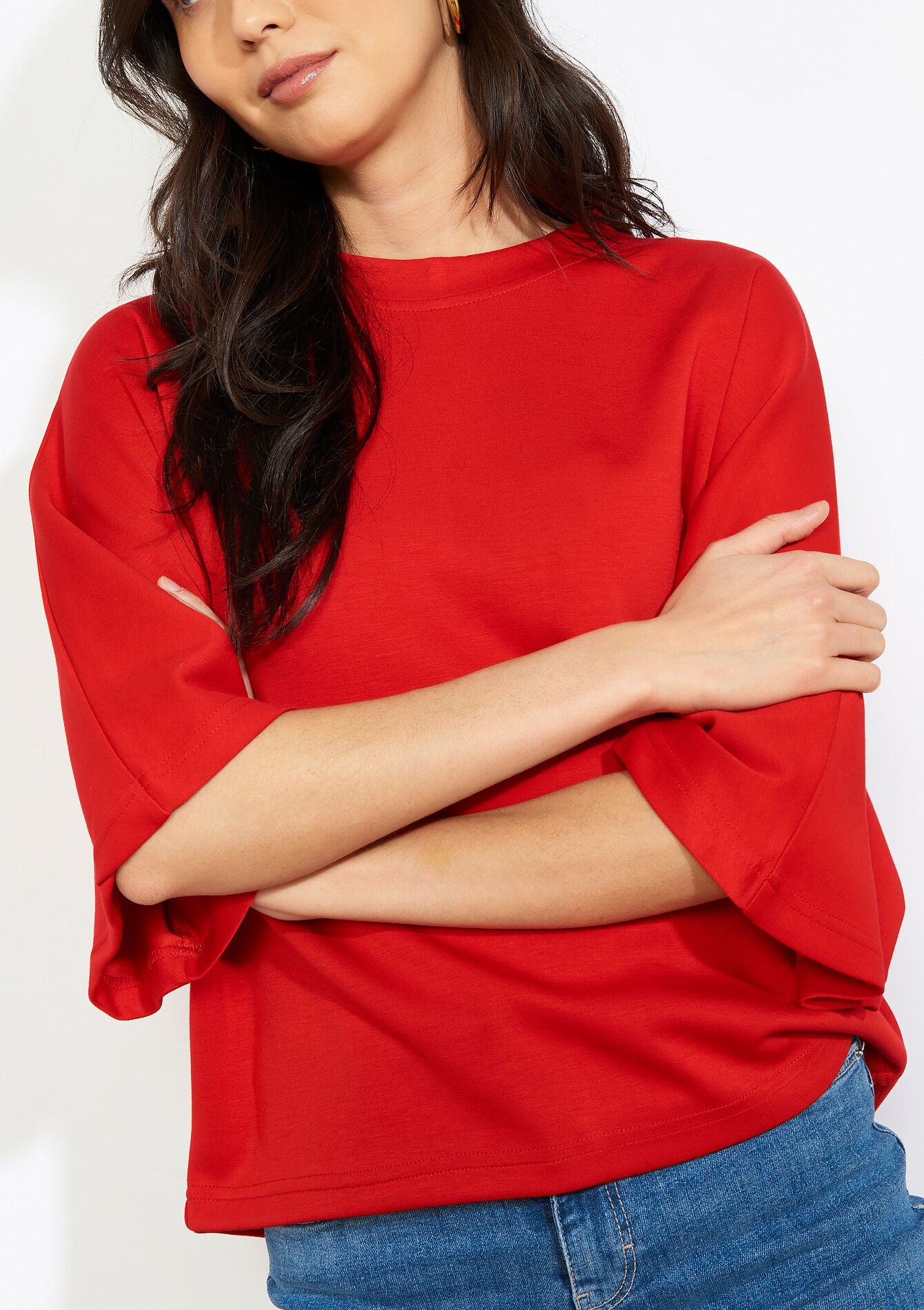 Oversized minimalist sweatshirt - RED ORANGE - 15100416_1397