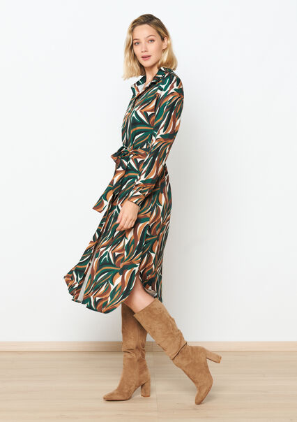 Shirt dress with leaf print - CAMEL CINNAMON - 08602239_3835