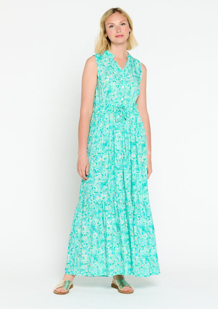 Maxi dress with graphic print - TURQUOISE - 08602033_1759