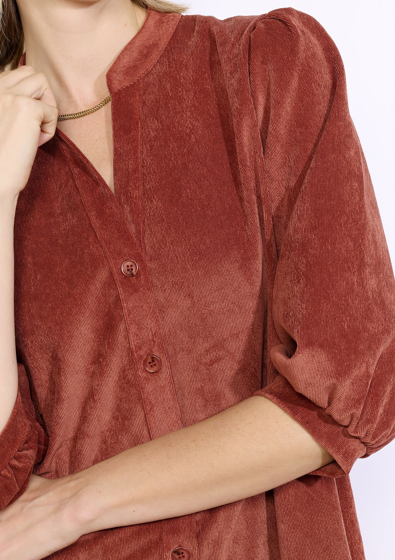 Robe courte en velours côtelé, Robe courte en velours côtelé - TERRACOTTA - 08104308_5303