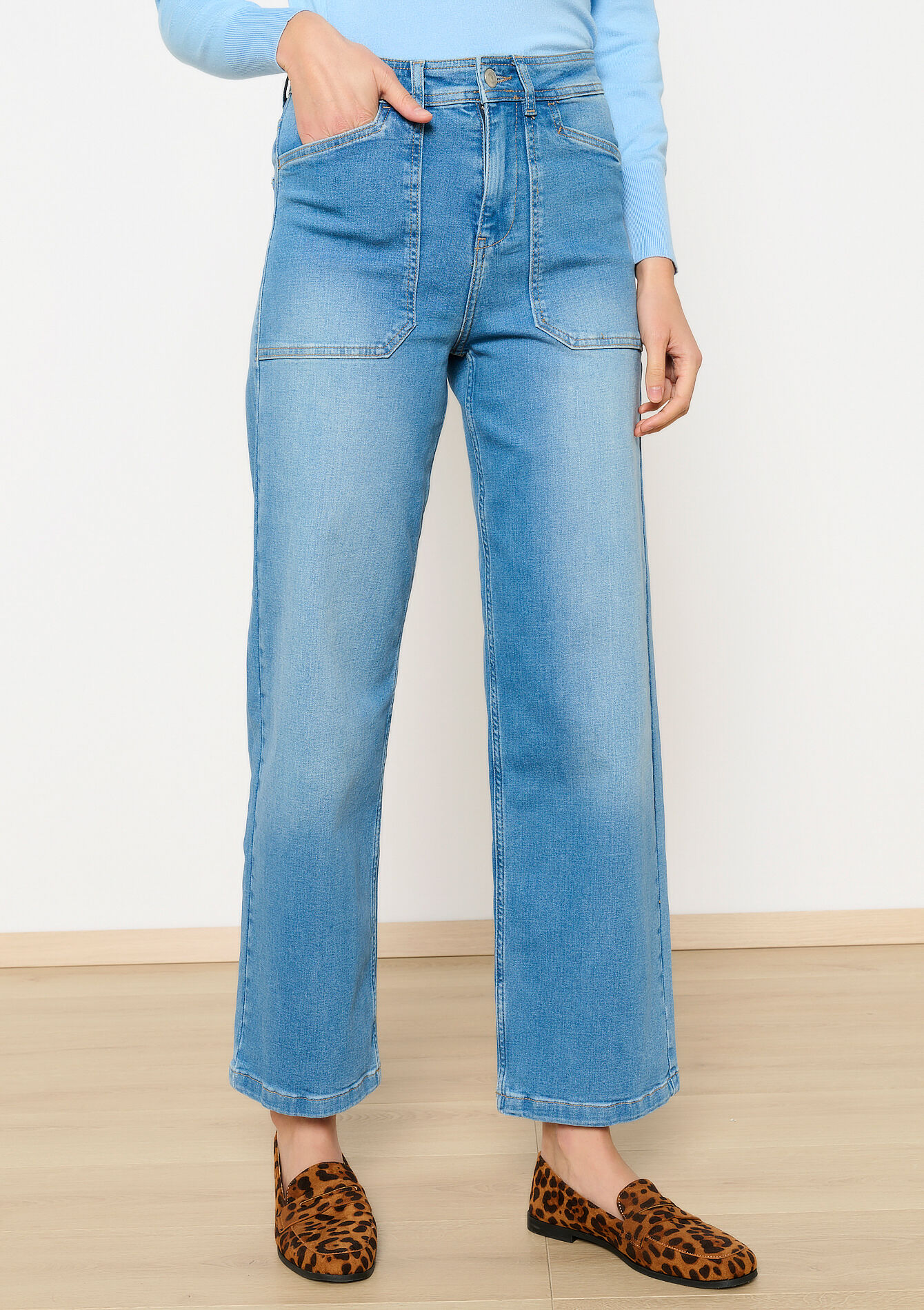 Jean évasé taille haute, Jean évasé taille haute - MEDIUM BLUE - 22000581_0500