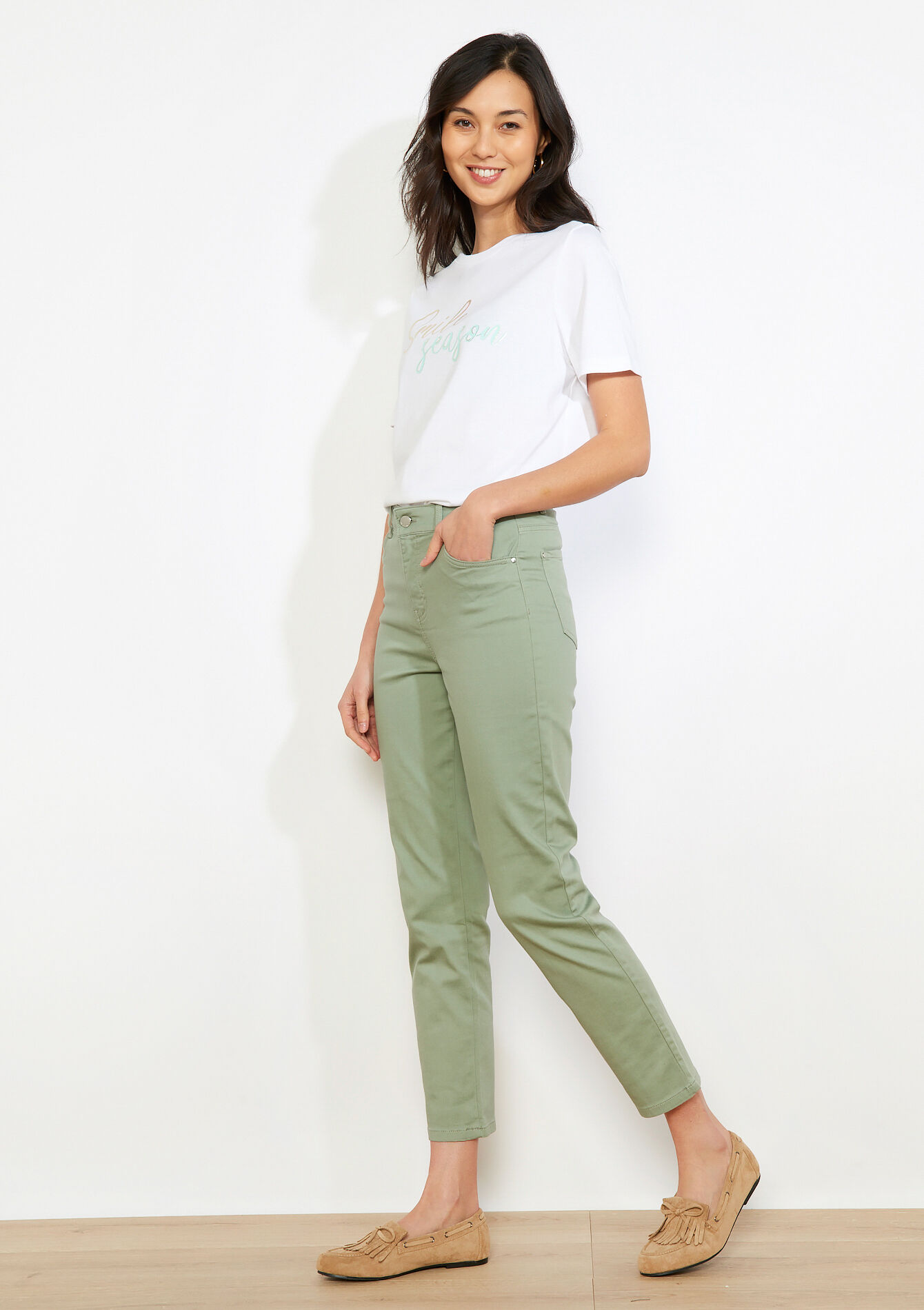 Slim enkellange broek - KHAKI FADED - 06004656_4326