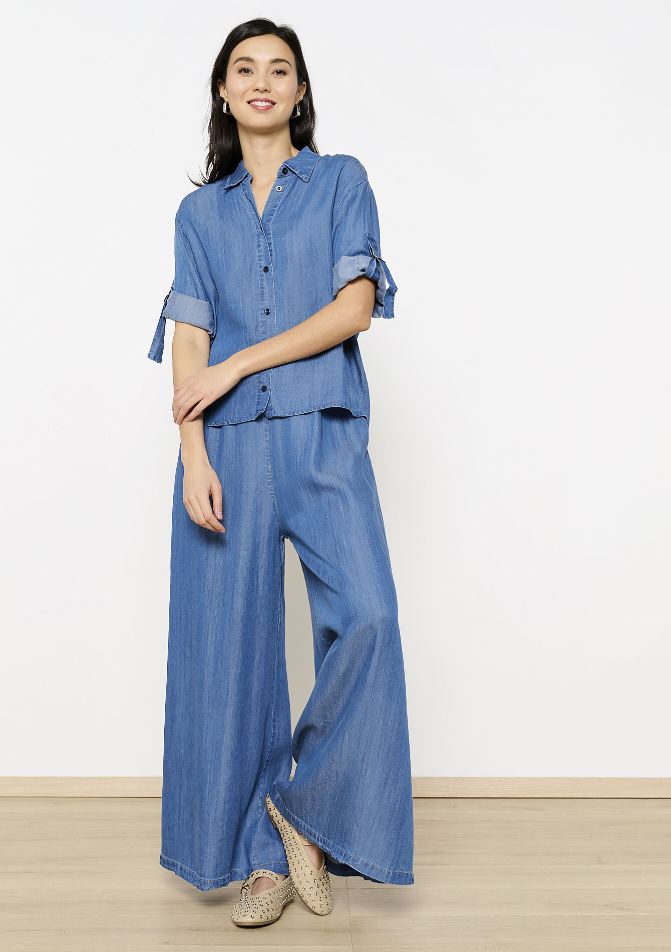 Short shirt with denim look - MEDIUM BLUE - 05702775_0500