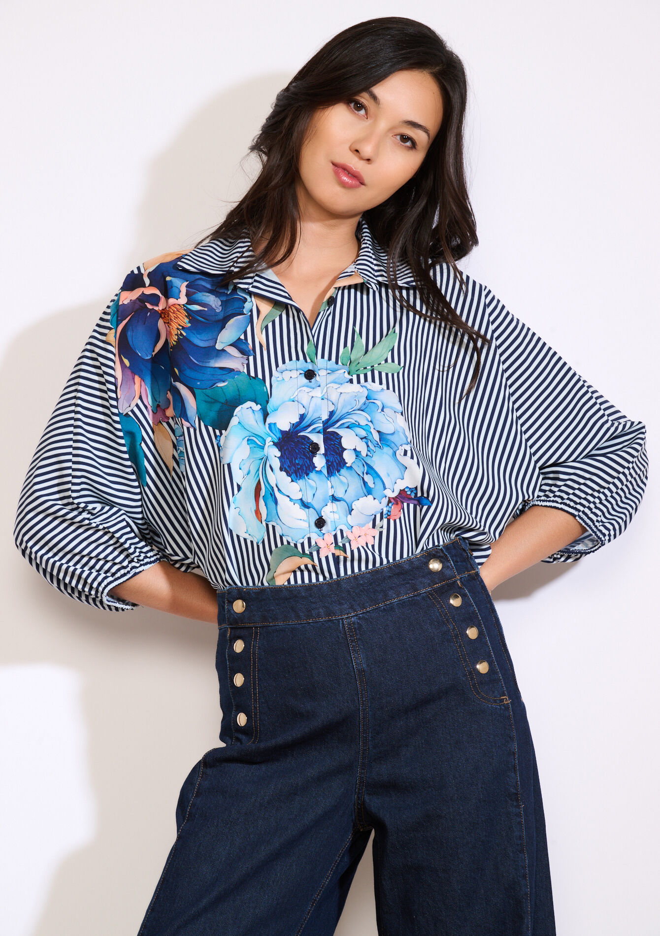 Overhemd met strepen en bloemenprint, Overhemd met strepen en bloemenprint - OFFWHITE - 05702957_1001