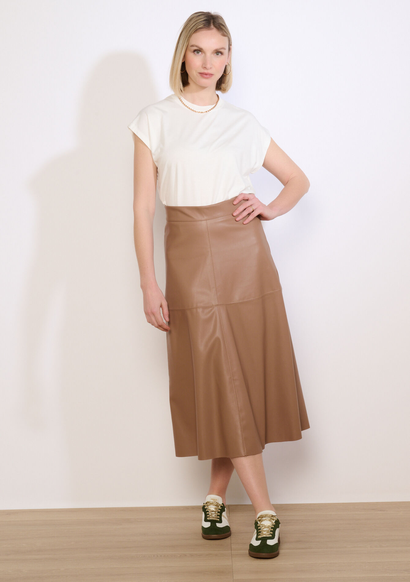 Jupe midi en simili cuir - LIGHT CAMEL - 07101486