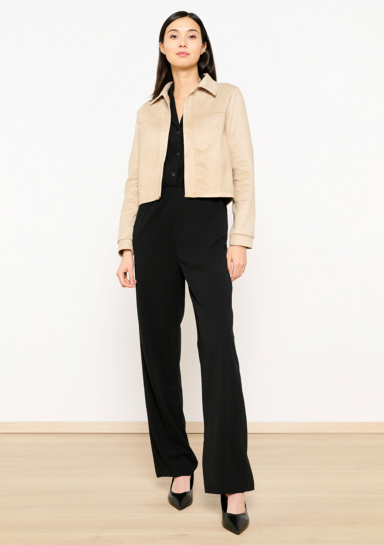 Kort suede jasje - LT BEIGE - 09100898_2527