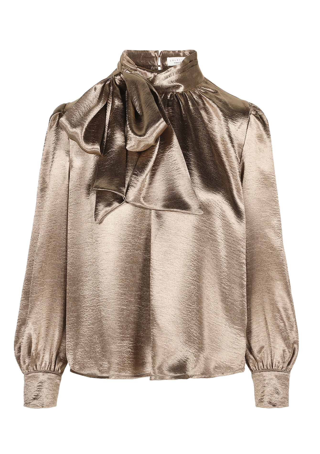 Satijnen blouse met strikdetail - LIGHT CAMEL - 05702993_3814