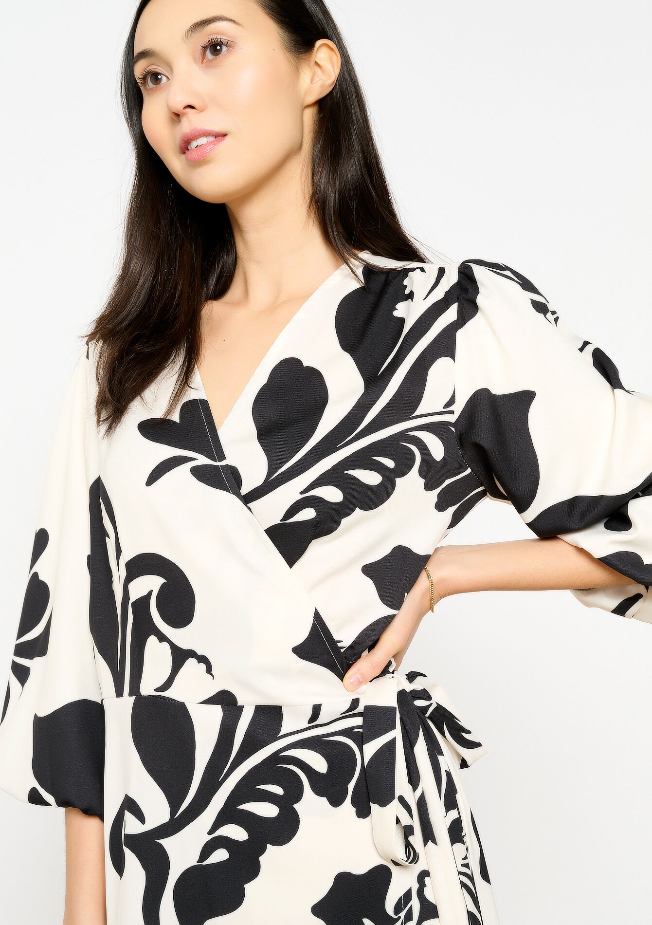 Maxi wikkeljurk met bloemenprint - OFFWHITE - 08602288_1001