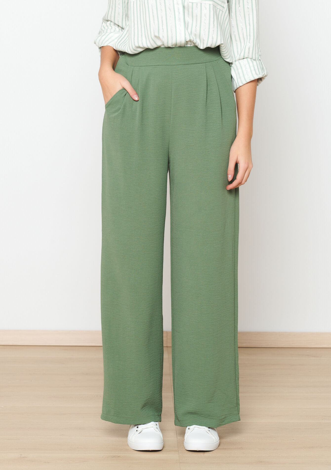 Wijde pantalon - KHAKI MED - 06600821_4327